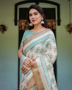 Multi summer special digital printed linen cotton saree
