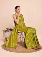 Golden & copper zari weaving with mahendi green color soft silk banarasi saree