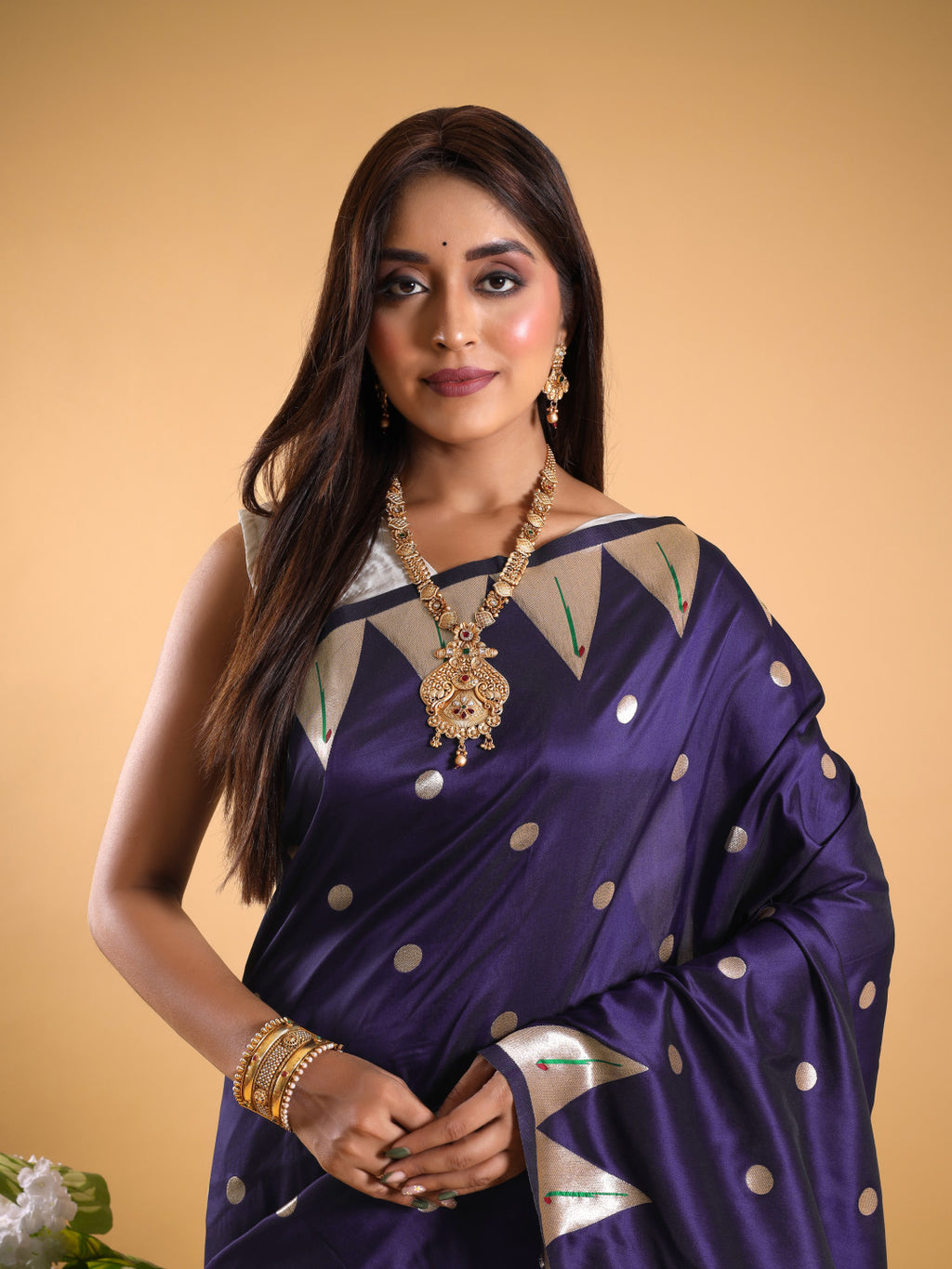 Navy blue color paithani silk saree with zari weaving work