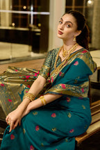 Traditional morpeach paithani silk saree with zari weaving work