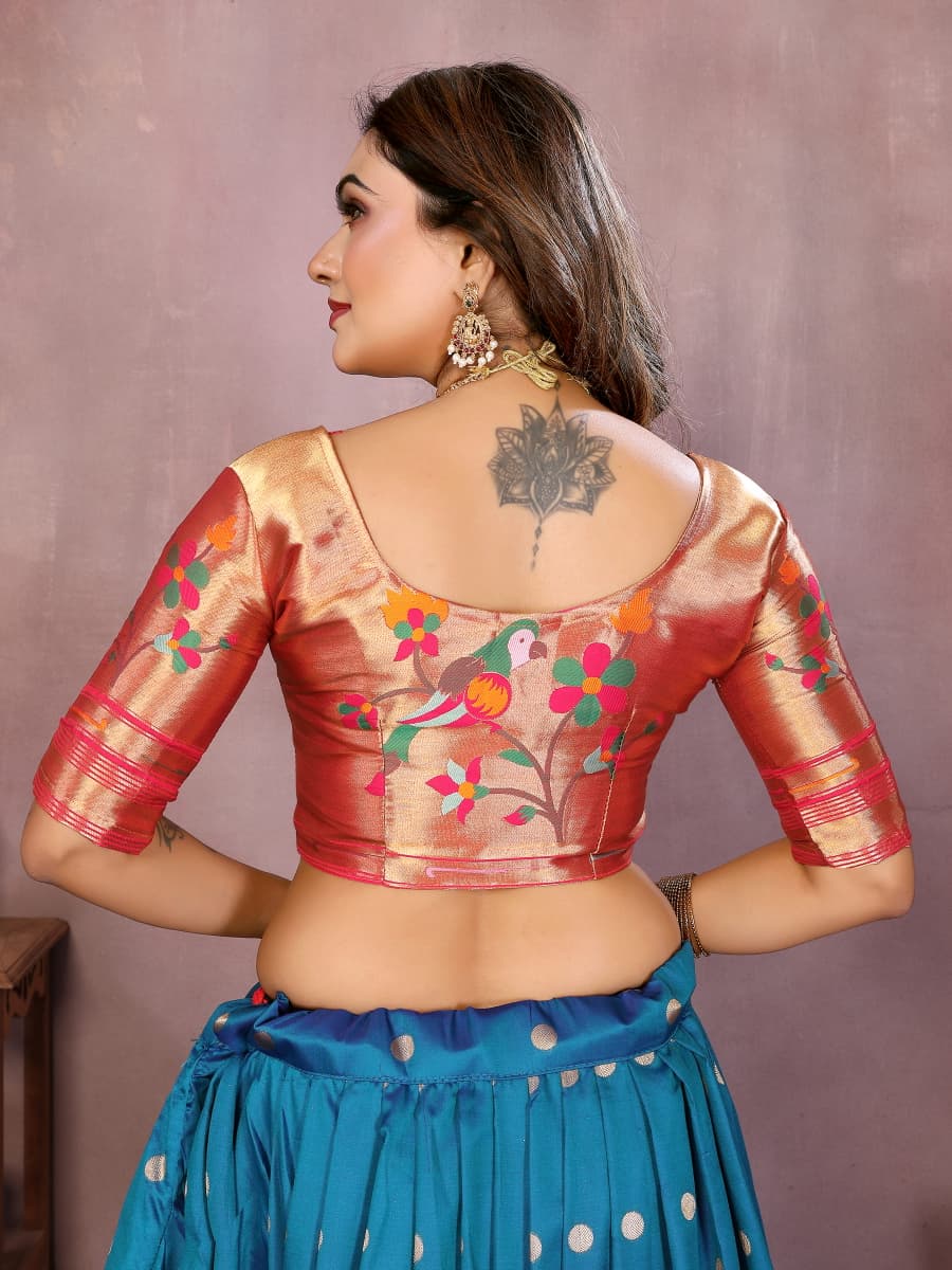 Firoji color jecquard paithani silk lehenga with zari weaving work