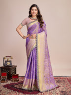 Purple kanjivaram silk saree with zari weaving work