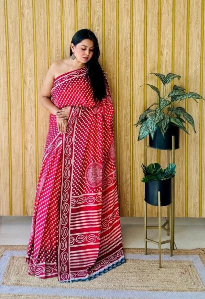 Fancy Rangeen crepe silk saree with digital bandhej printed work