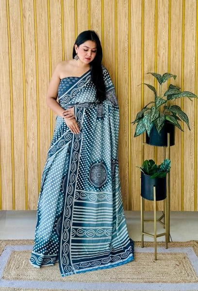 Fancy Rangeen crepe silk saree with digital bandhej printed work