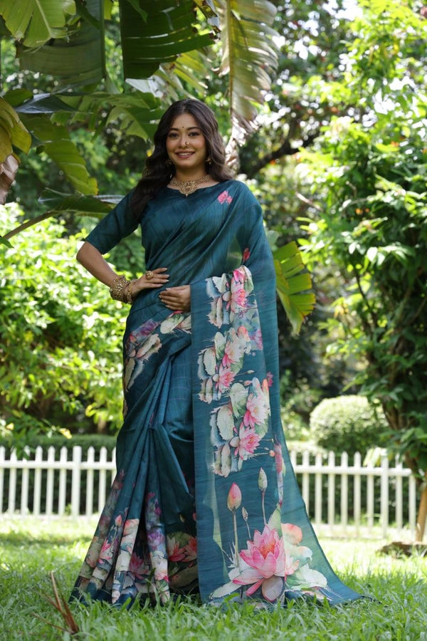 Yogita lotus printed bollywood soft tussar silk saree