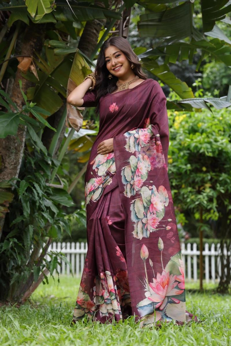 Yogita lotus printed bollywood soft tussar silk saree