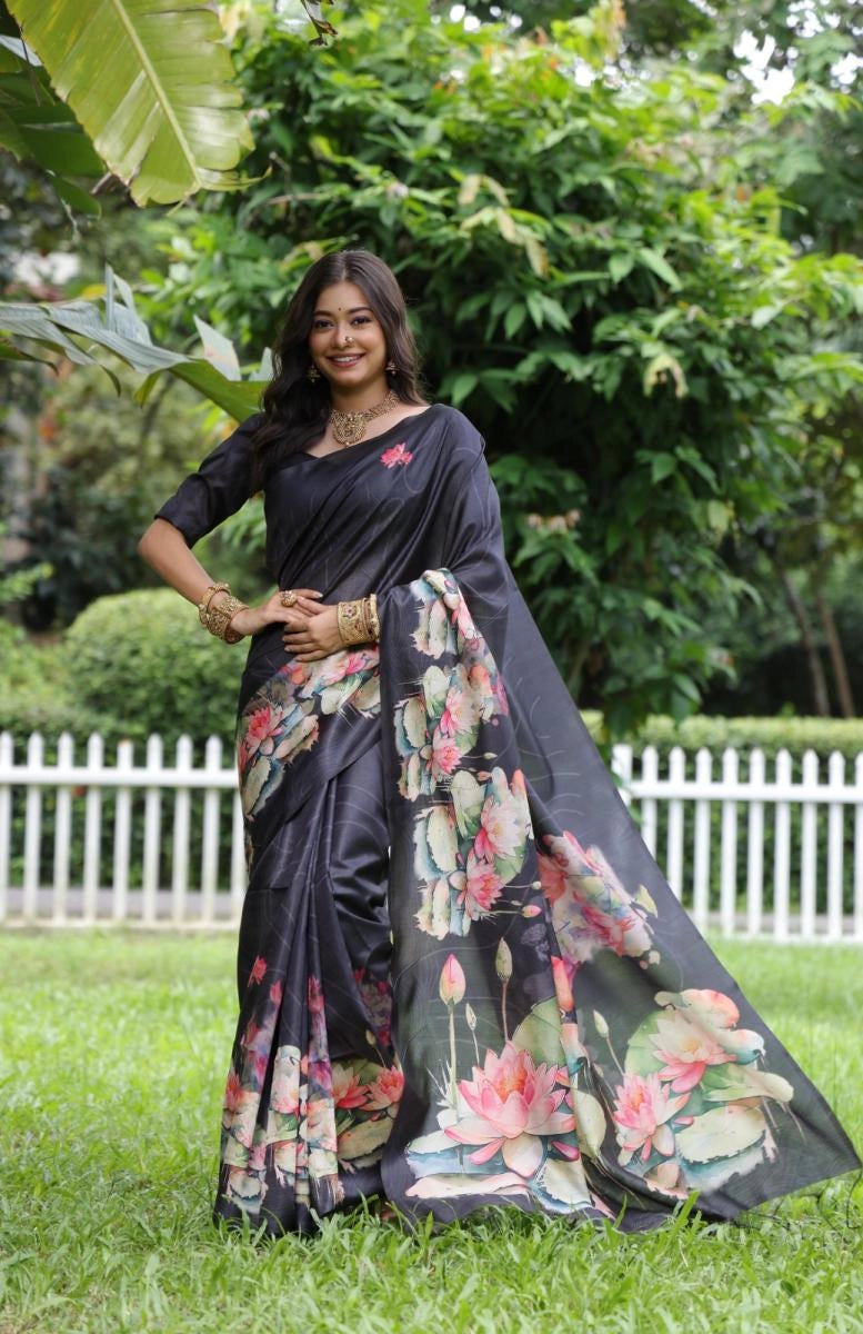 Yogita lotus printed bollywood soft tussar silk saree