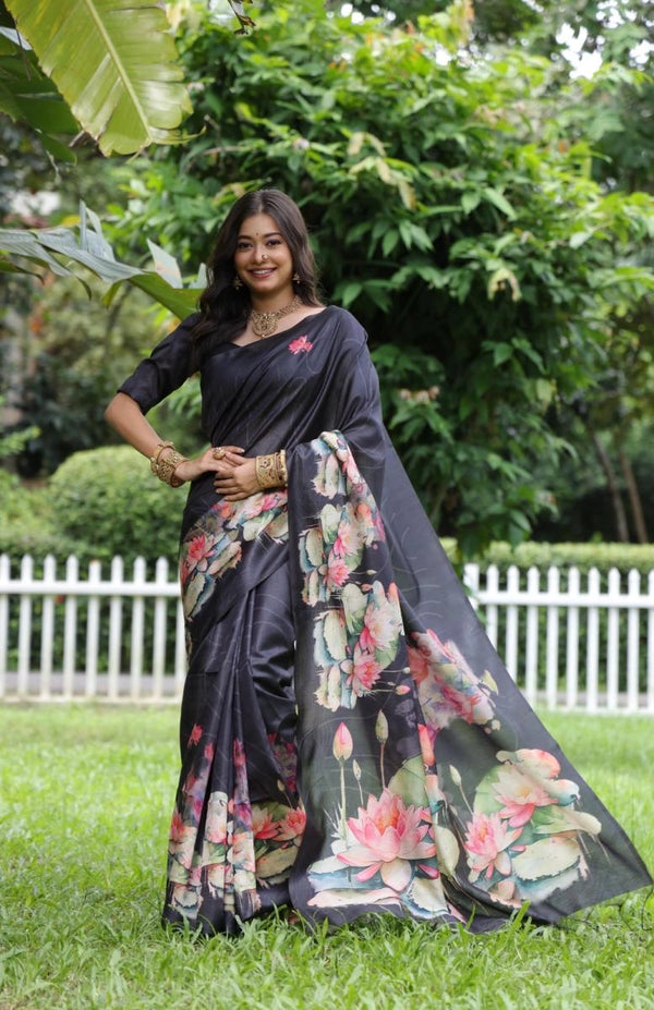 Yogita lotus printed bollywood soft tussar silk saree