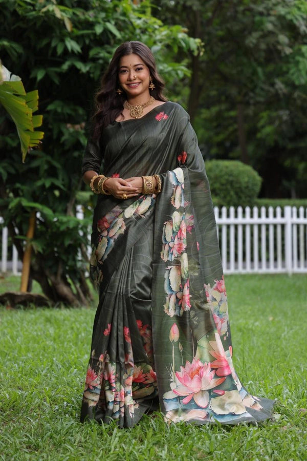 Yogita lotus printed bollywood soft tussar silk saree