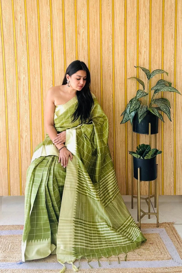 Nayra raw silk saree with weaving temple border