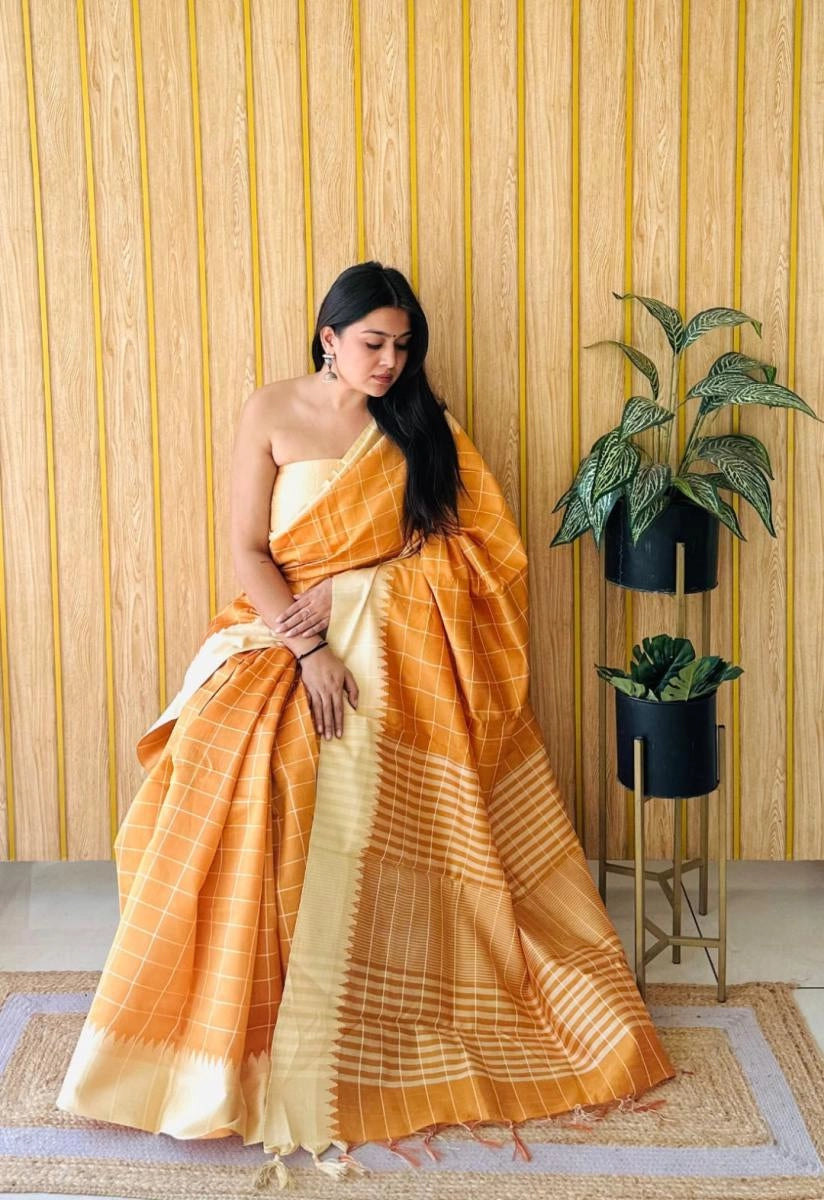 Nayra raw silk saree with weaving temple border