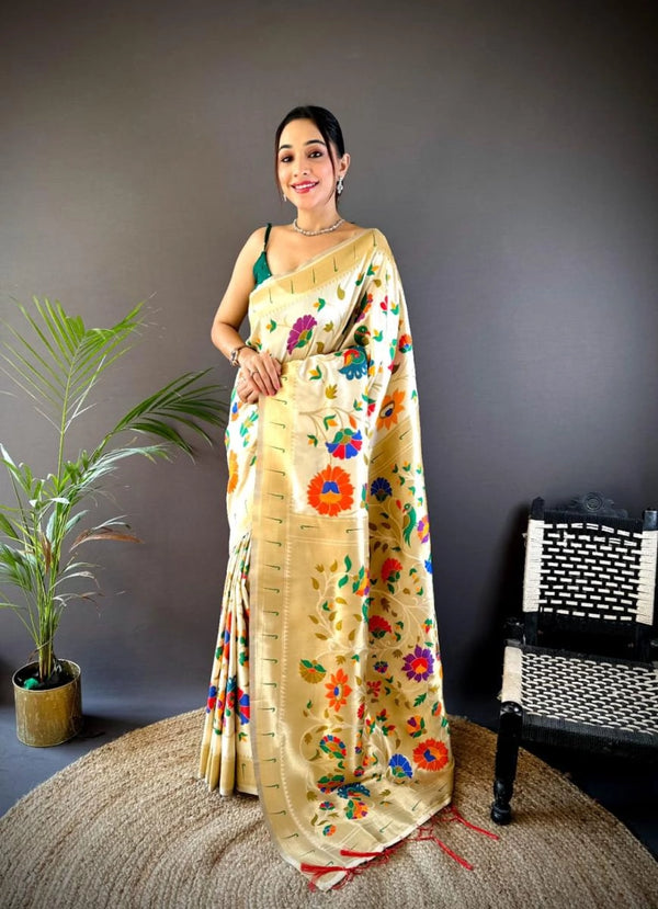 Rangal paithani traditional banarasi silk saree with jal meenakari zari weaving work