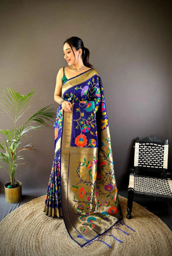 Rangal paithani traditional banarasi silk saree with jal meenakari zari weaving work