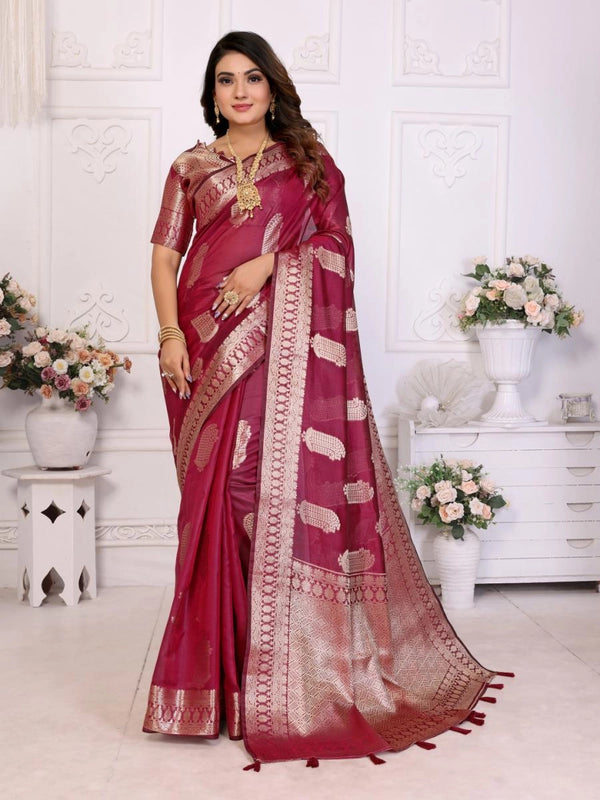 Vanshika organza silk banarasi saree with zari weaving work