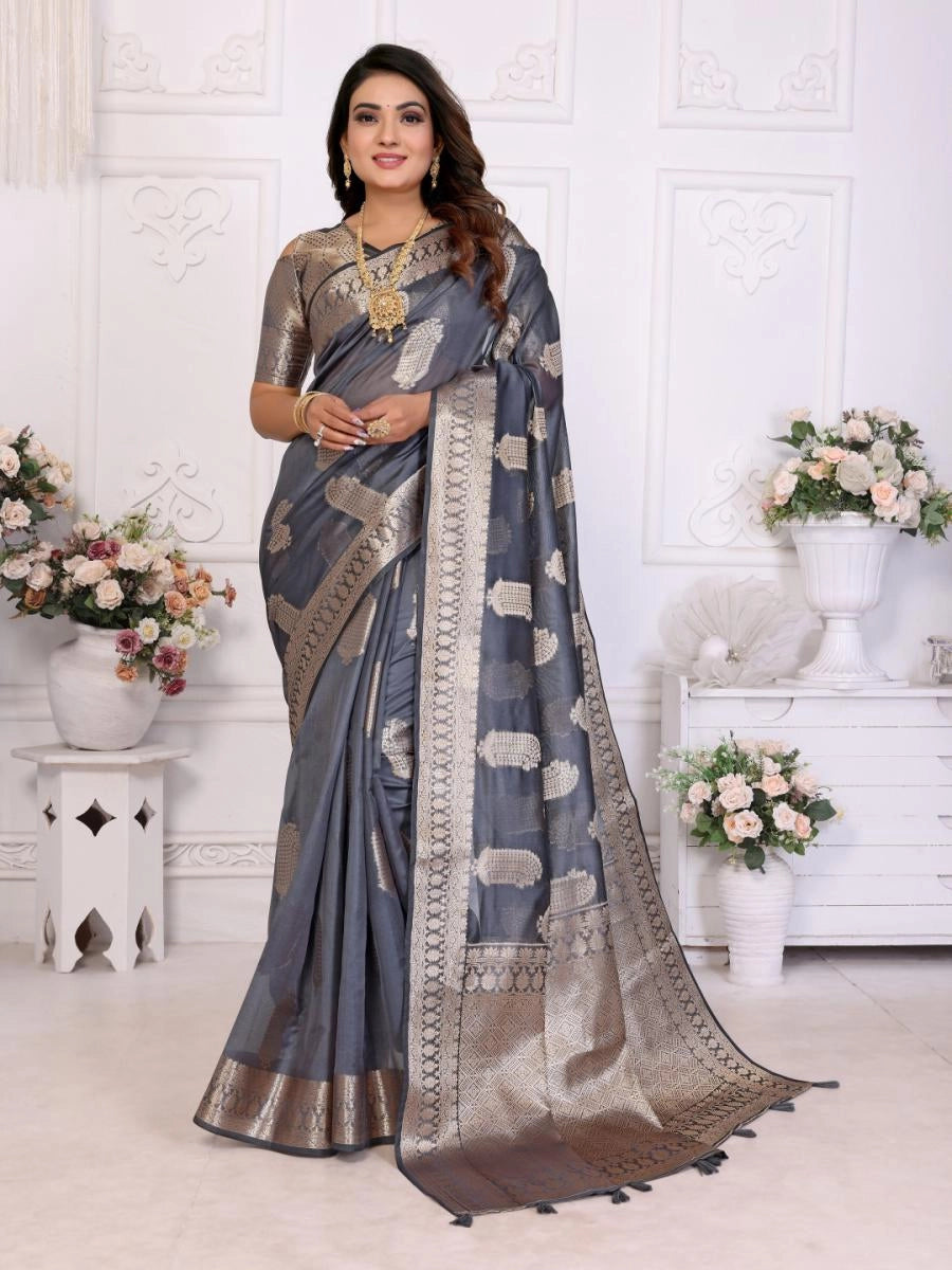 Vanshika organza silk banarasi saree with zari weaving work