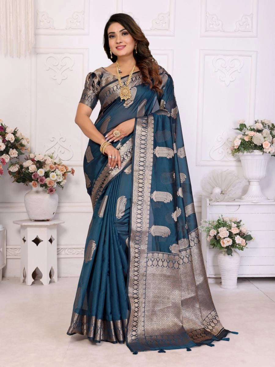 Vanshika organza silk banarasi saree with zari weaving work