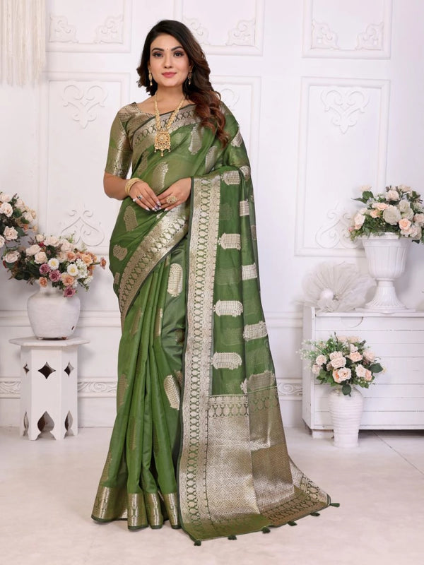 Vanshika organza silk banarasi saree with zari weaving work