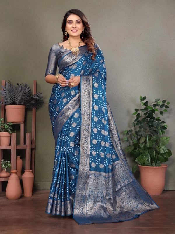 Shakuntala premium bandhej silk saree with zari weaving work