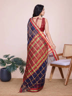 Navy blue kota doriya saree with zari weaving work