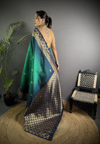 Rama green color banarasi silk saree with zari weaving work