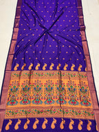 Violet color paithani silk saree with zari weaving work