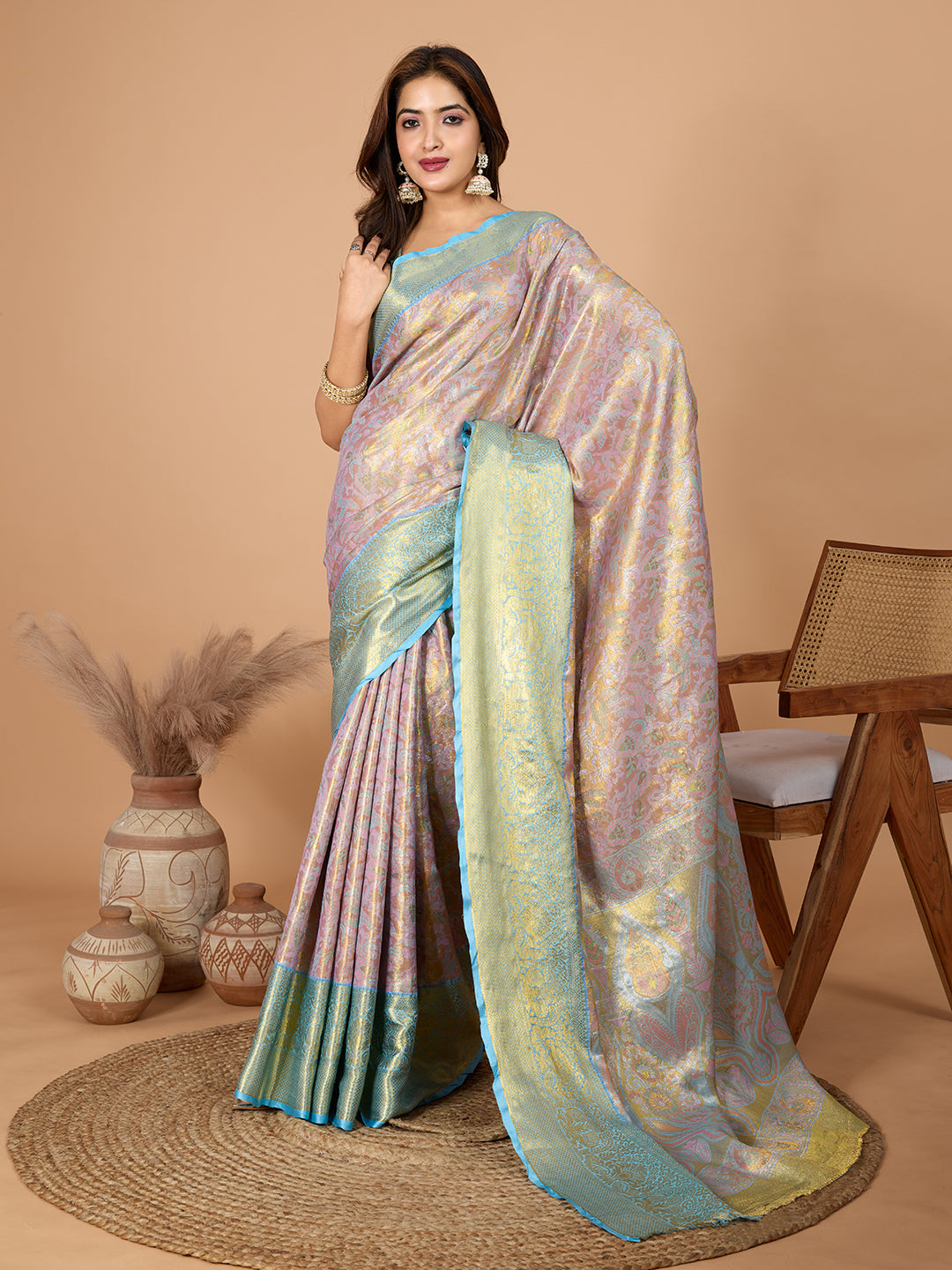 Multi kanjivaram silk saree with zari weaving work