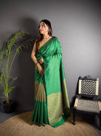Green color banarasi silk saree with zari weaving work