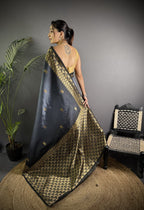 Gray color banarasi silk saree with zari weaving work