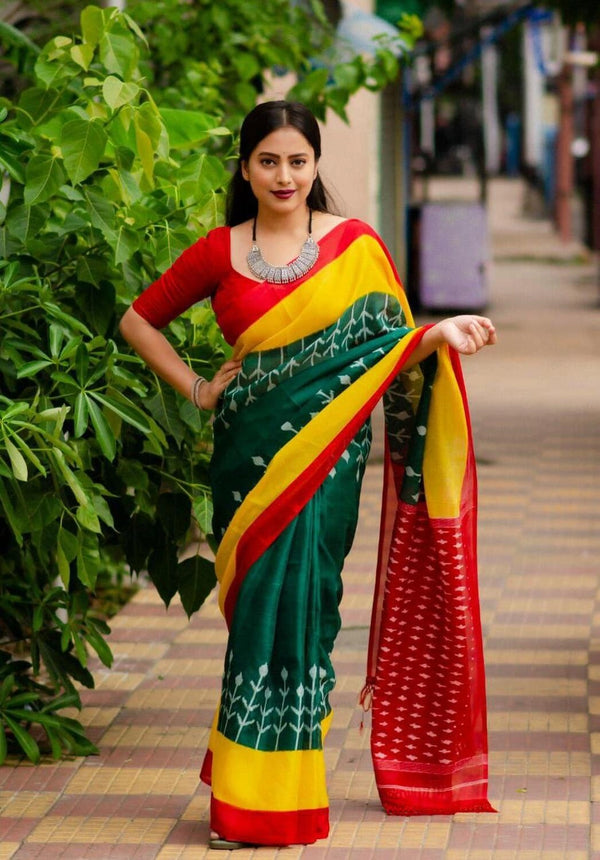 Multi soft linen cotton saree with digital printed work
