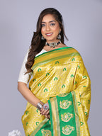 Yellow color kanchipuram silk saree with zari weaving work