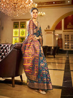 Firoji soft organza silk saree with zari weaving work