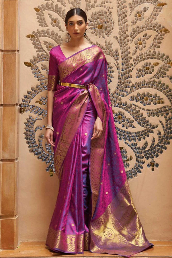 Purple soft banarasi silk saree with zari weaving work
