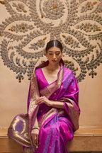 Purple soft banarasi silk saree with zari weaving work