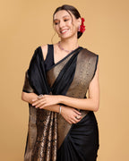 Black color soft kanchipuram silk saree with zari weaving work