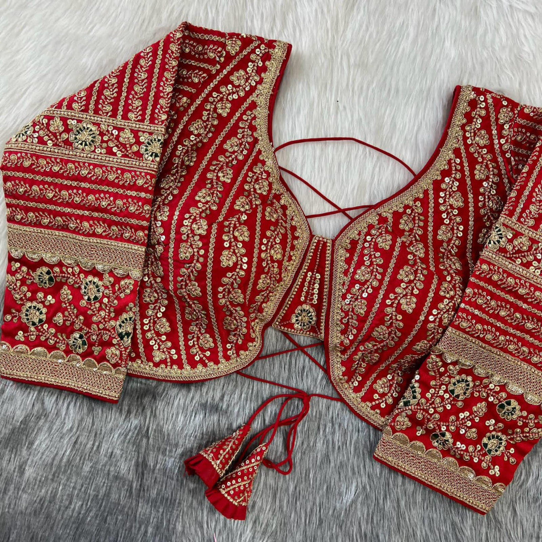 Red zari weaving embroidery & sequence work designer readymade blouse