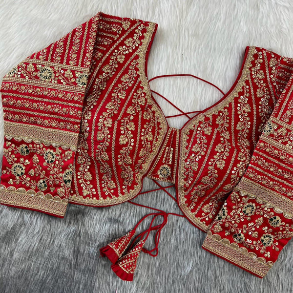 Red zari weaving embroidery & sequence work designer readymade blouse