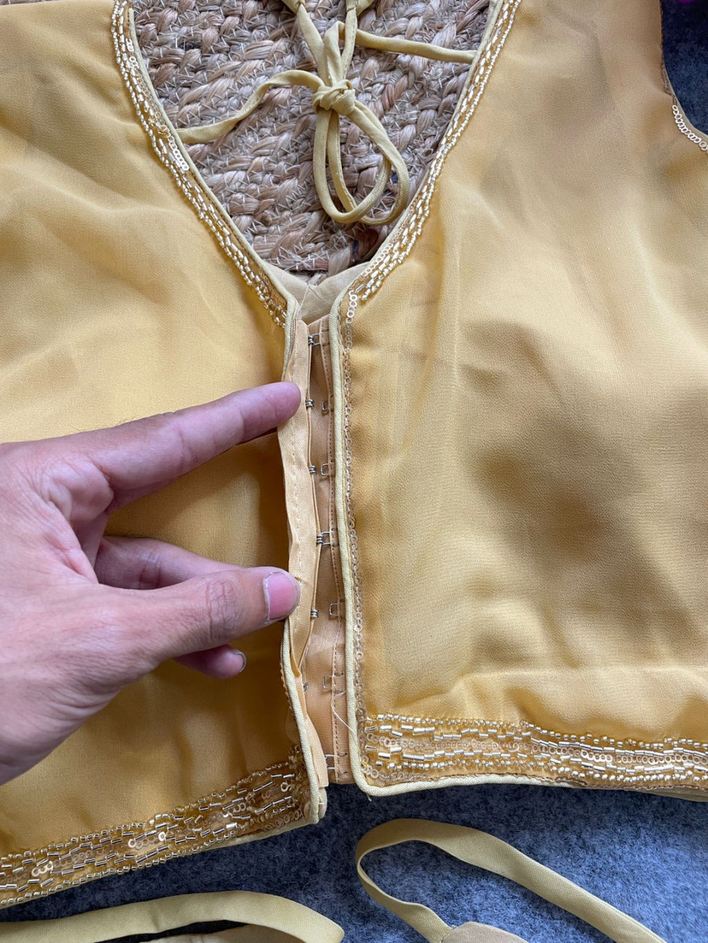 Beige georgette fancy readymade blouse with handwork with Belt