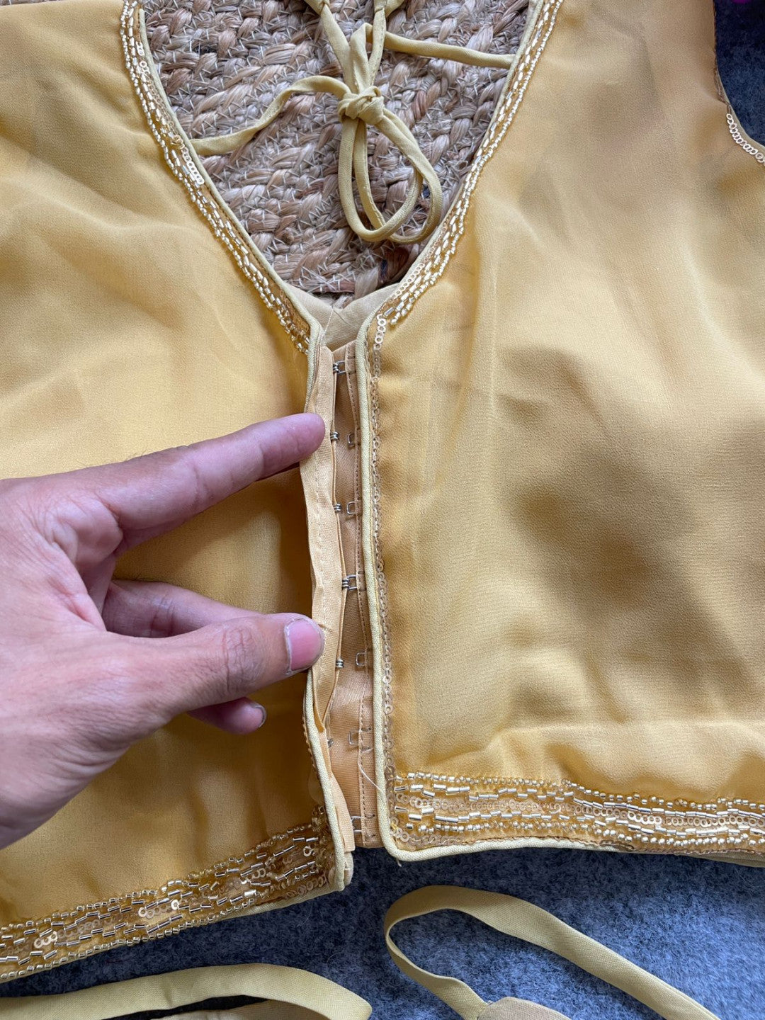 Beige georgette fancy readymade blouse with handwork with Belt