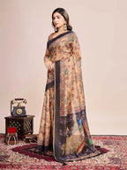 Multi soft linen cotton saree with floral printed work