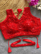 Red georgette fancy readymade blouse with handwork with Belt