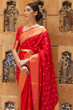 Red soft banarasi silk saree with zari weaving work