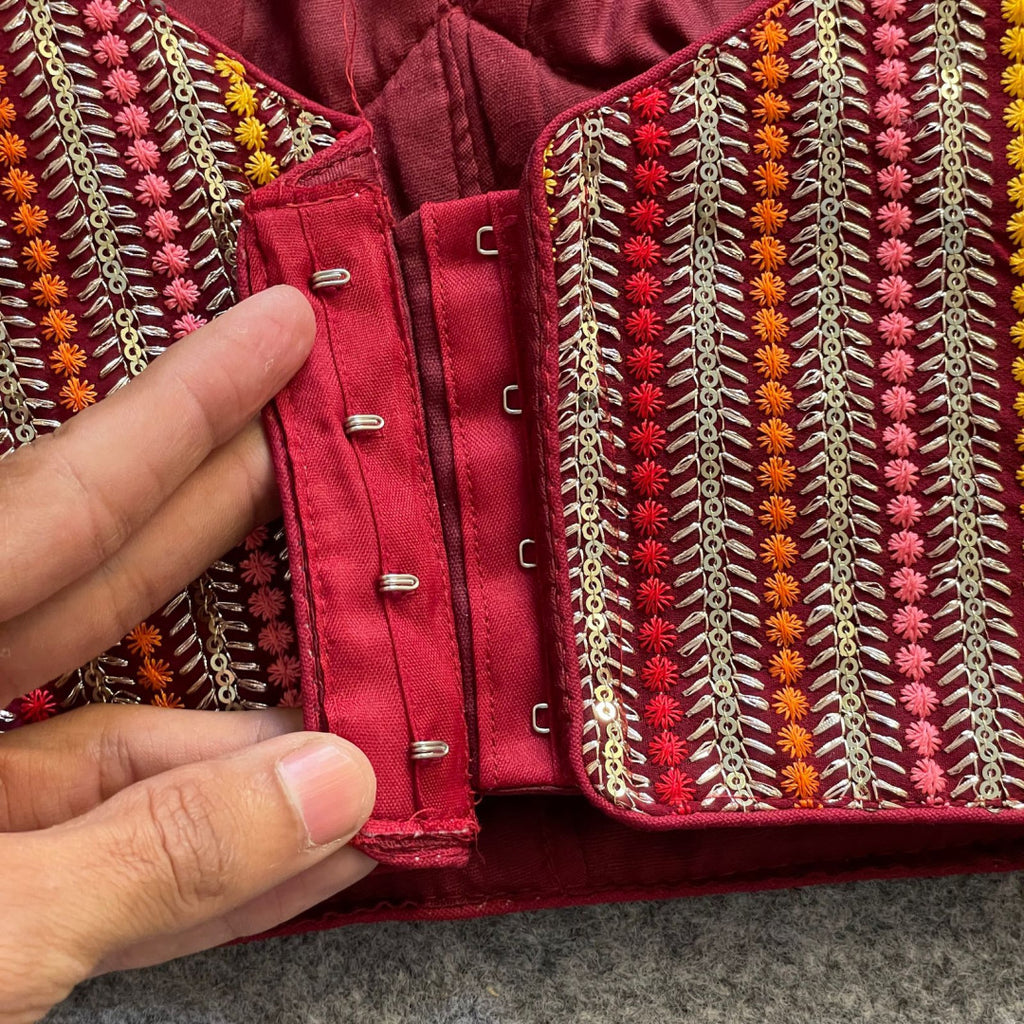 Red fox georgette fancy readymade blouse with embroidery work