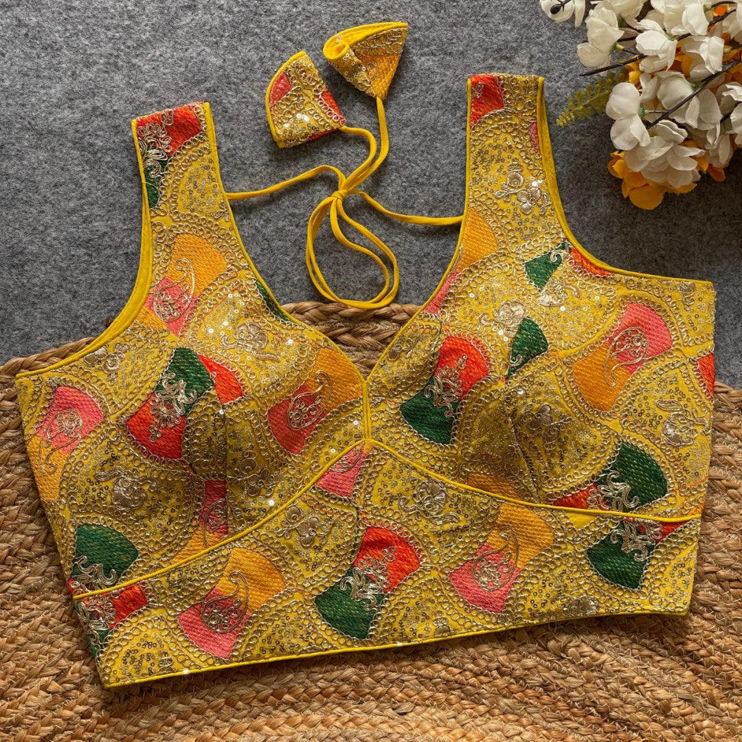 Yellow fox georgette bollywood style readymade blouse