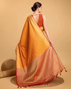 Orange color kanchipuram silk saree with zari woven work