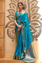 Sky blue soft banarasi silk saree with zari weaving work