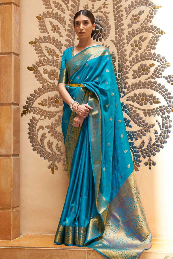 Sky blue soft banarasi silk saree with zari weaving work