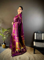 Magenta traditional paithani silk saree with meenakari zari weaving work
