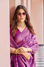 Purple kanjivaram silk saree with zari weaving work