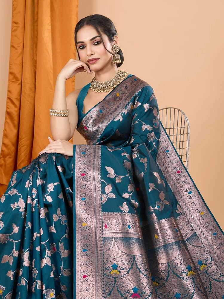 Morpeach premium banarasi silk saree with meenakari zari weaving work
