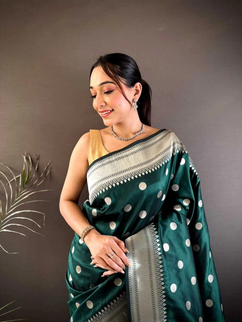Bottle green Nath paithani silk saree with zari weaving work